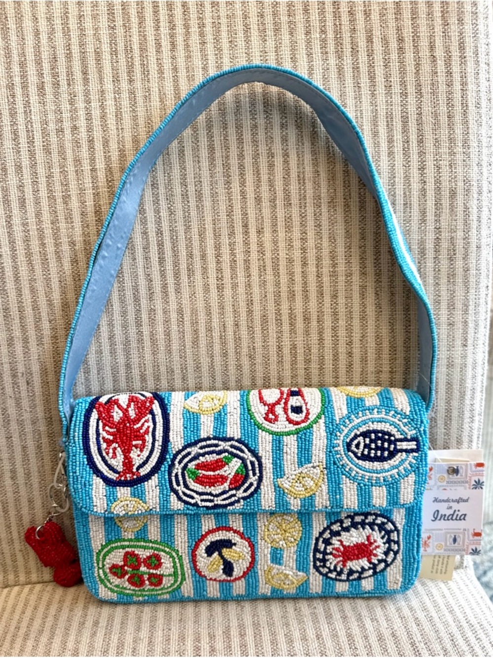 Viral Made in India Beaded Seafood Shoulder Bag w/cutest lobster charm